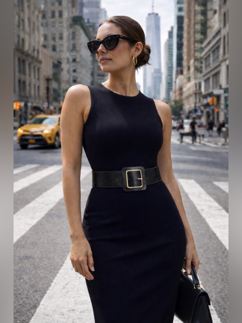Vintage Oscar de la Renta Black Embossed Leather Wide Waist Belt w/Gold Buckle - Picture 11 of 11
